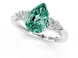 Silver Three-Stone Pear Cut Green Sapphire Ring with Pear  Side Stones in Four-Prong Setting_55
