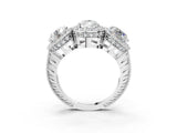 Silver Three-Stone Pear Cut Halo Diamond Milgrain Band with Four-Prong Setting_10