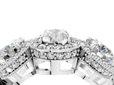 Silver Three-Stone Pear Cut Halo Diamond Milgrain Band with Four-Prong Setting_11