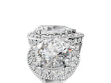 Silver Three-Stone Pear Cut Halo Diamond Milgrain Band with Four-Prong Setting_12