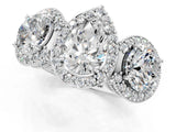 Silver Three-Stone Pear Cut Halo Diamond Milgrain Band with Four-Prong Setting_8