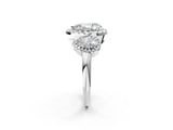 Silver Three-Stone Pear Cut Halo Diamond Ring with Pave Band and Four-Prong Setting_9