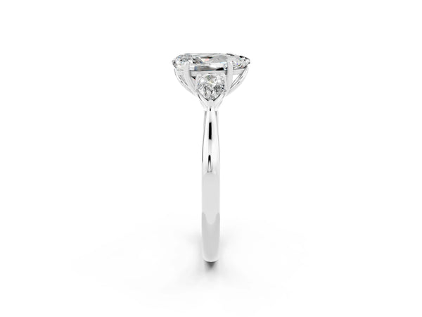 Silver Three-Stone Pear Cut Moissanite Ring with Pear  Side Stones in Four-Prong Setting