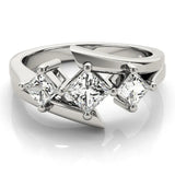 Silver Three-Stone Pear Cut Tension Band Ring with Four-Prong Setting 1