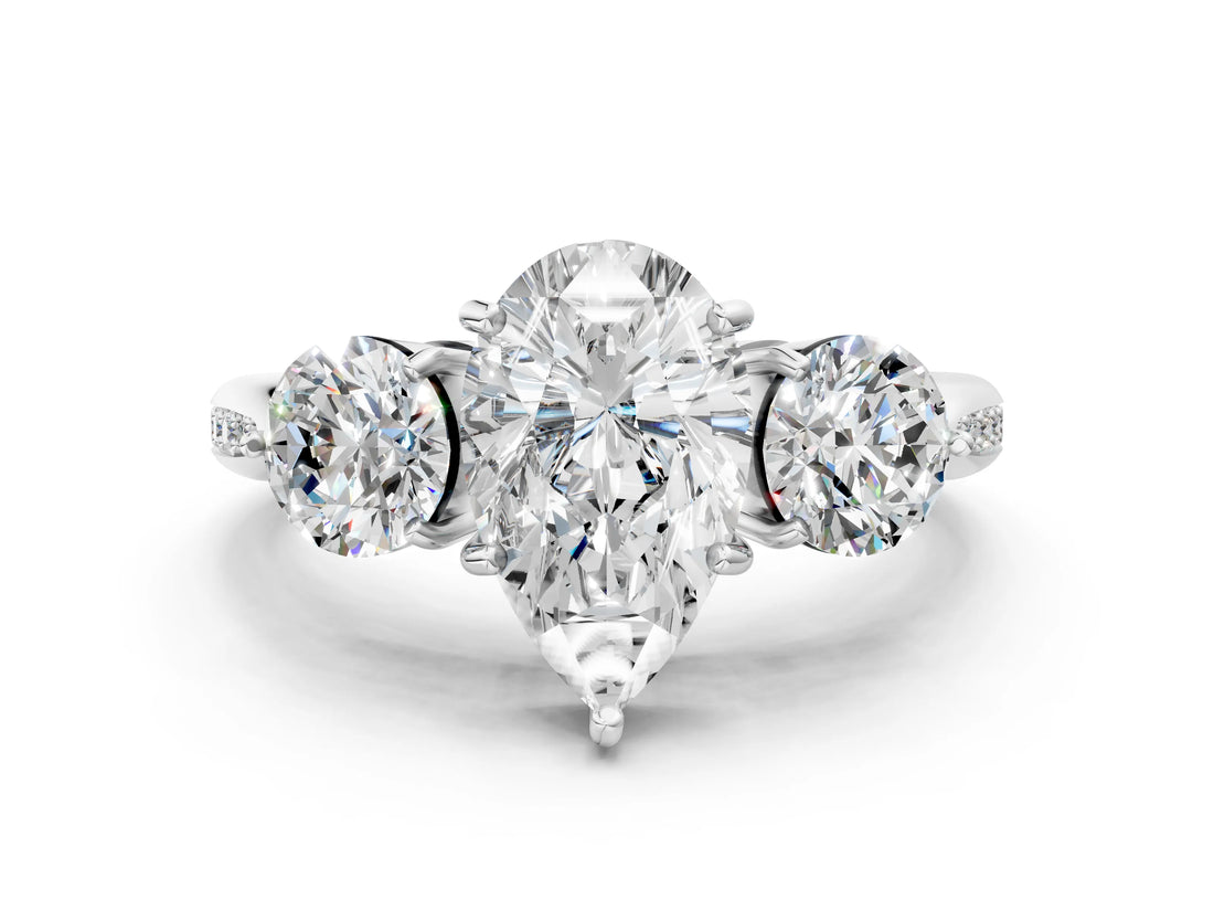 Silver Three-Stone Pear Diamond Channel Set Engagement Ring with Prong Setting_3