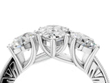 Silver Three-Stone Pear Diamond Milgrain Pave Band with Prong Setting 4