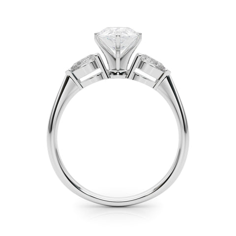 Silver Three-Stone Pear Diamond Ring with Pear Side Stones on a Platinum Band with Four-Prong Setting 1