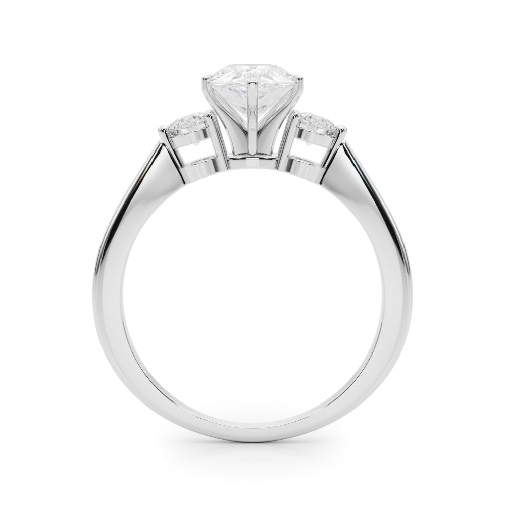Silver Three-Stone Pear Solitaire Ring with Tapered Band and Six-Prong Setting 1