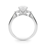Silver Three-Stone Pear Solitaire Ring with Tapered Band and Six-Prong Setting 1