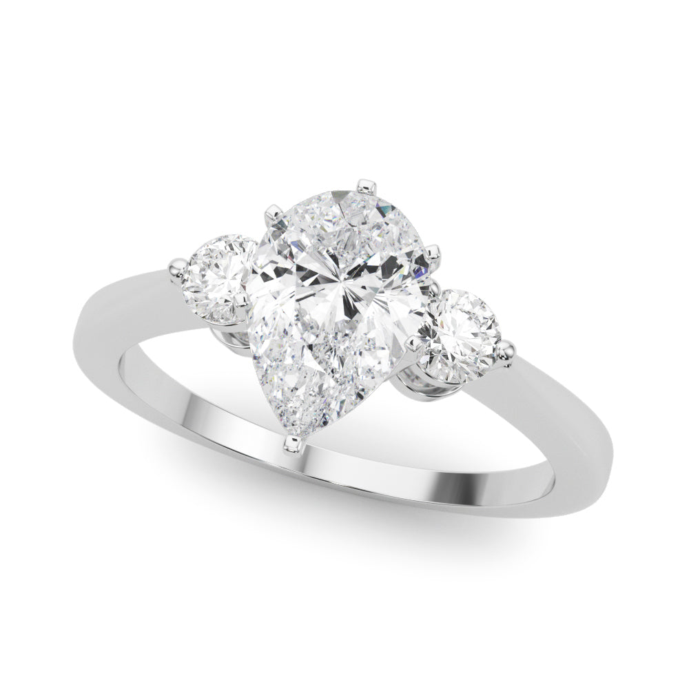 Silver Three-Stone Pear Solitaire Ring with Tapered Band and Six-Prong Setting 2