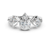 Silver Three-Stone Pear and Princess Cut Diamond Ring with Channel Band and Four-Prong Setting_16