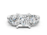 Silver Three-Stone Princess Brilliant Cut Solitaire Ring with Prong Setting on a Classic Band