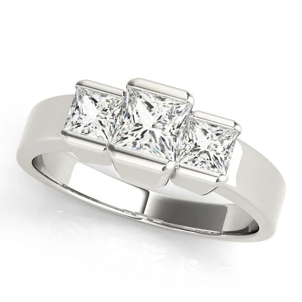 Silver Three Stone Princess Cut Channel Set Diamond Ring