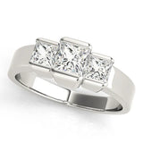 Silver Three Stone Princess Cut Channel Set Diamond Ring
