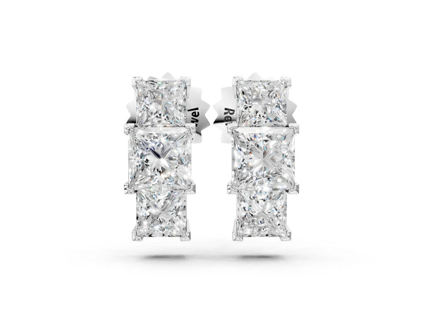 Silver Three-Stone Princess Cut Channel Set Earrings with Bar Prong Setting