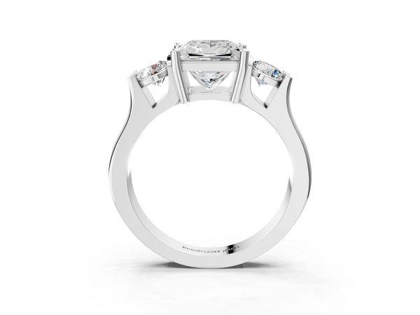 Silver Three-Stone Princess Cut Classic Band Prong Setting Ring