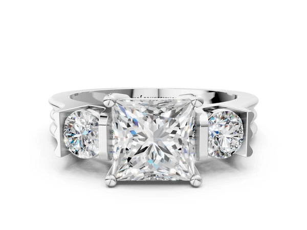 Silver Three-Stone Princess Cut Classic Band Prong Setting Ring