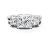 Silver Three-Stone Princess Cut Cut Diamond Ring with Channel Set Band and Four-Prong Setting_14