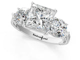 Silver Three-Stone Princess Cut Cut Milgrain Band Prong Setting Ring_92