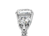 Silver Three-Stone Princess Cut Cut Milgrain Band Prong Setting Ring_96