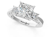Silver Three-Stone Princess Cut Diamond Cathedral Engagement Ring with Prong Setting_7