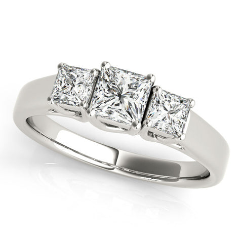 Silver Three-Stone Princess Cut Diamond Engagement Ring with Channel Set Band and Four-Prong Setting 1