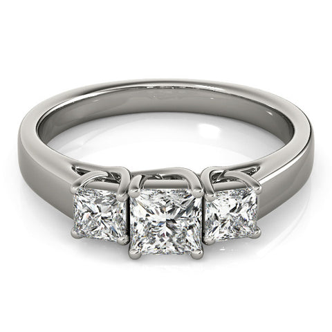 Silver Three-Stone Princess Cut Diamond Engagement Ring with Channel Set Band and Four-Prong Setting 2