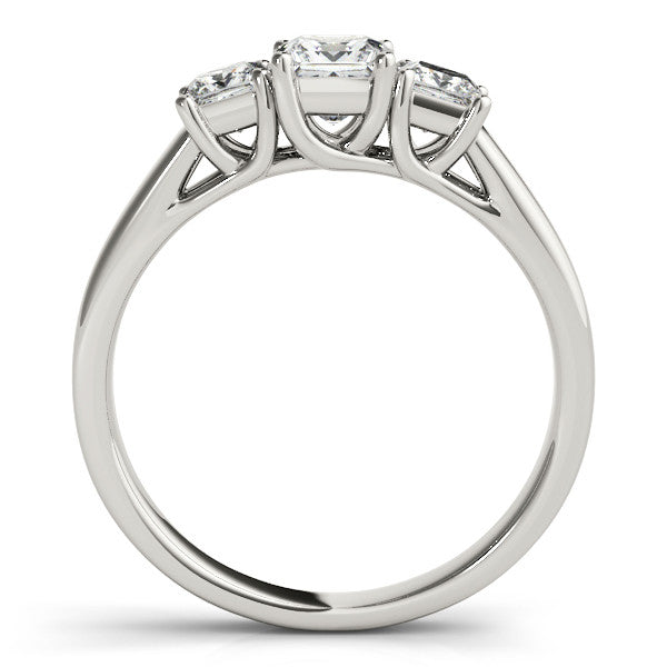 Silver Three-Stone Princess Cut Diamond Engagement Ring with Channel Set Band and Four-Prong Setting