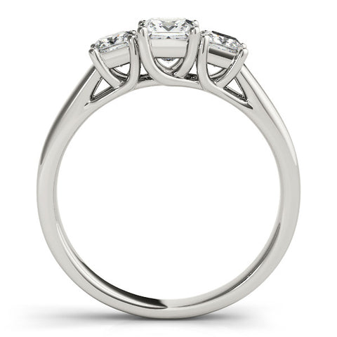 Silver Three-Stone Princess Cut Diamond Engagement Ring with Channel Set Band and Four-Prong Setting