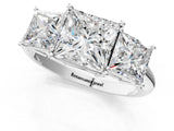 Silver Three-Stone Princess Cut Diamond Engagement Ring with Prong Setting on a Silver Band_31