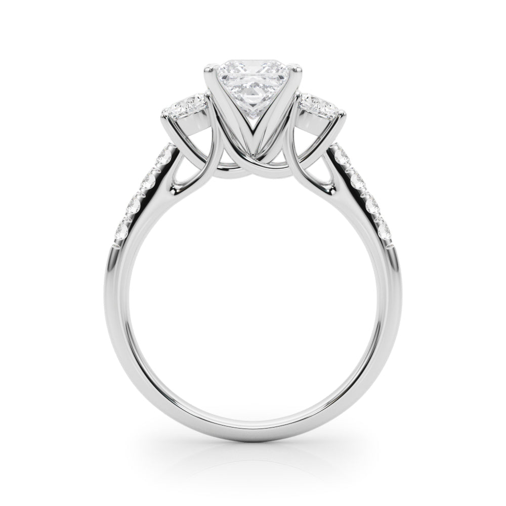 Silver Three-Stone Princess Cut Diamond Pavé Band with Four-Prong Setting 1