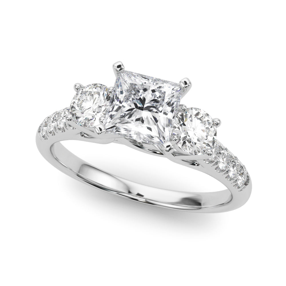 Silver Three-Stone Princess Cut Diamond Pavé Band with Four-Prong Setting 2
