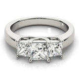 Silver Three-Stone Princess Cut Diamond Ring with Cathedral Band and Four-Prong Setting 1