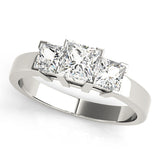 Silver Three-Stone Princess Cut Diamond Ring with Channel Band and Prong Setting 1