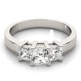 Silver Three-Stone Princess Cut Diamond Ring with Channel Band and Prong Setting 2