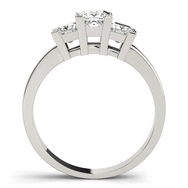 White gold Princess Diamond Three-Stone Ring with Prong Setting and Classic Band