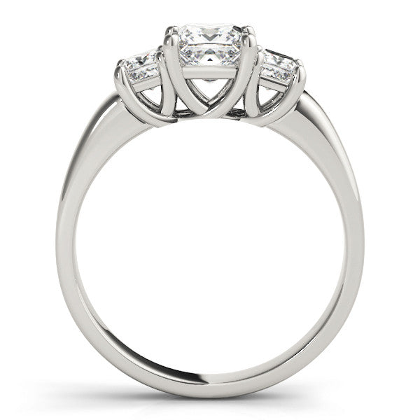 Silver Three-Stone Princess Cut Diamond Ring with Channel-Set Band and Four-Prong Setting 2