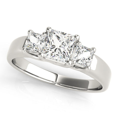 Silver Three-Stone Princess Cut Diamond Ring with Channel-Set Band and Four-Prong Setting