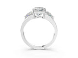 Silver Three-Stone Princess Cut Diamond Ring with Trillion Side Stones on a Split Shank Band_14