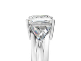 Silver Three-Stone Princess Cut Diamond Ring with Trillion Side Stones on a Split Shank Band_16
