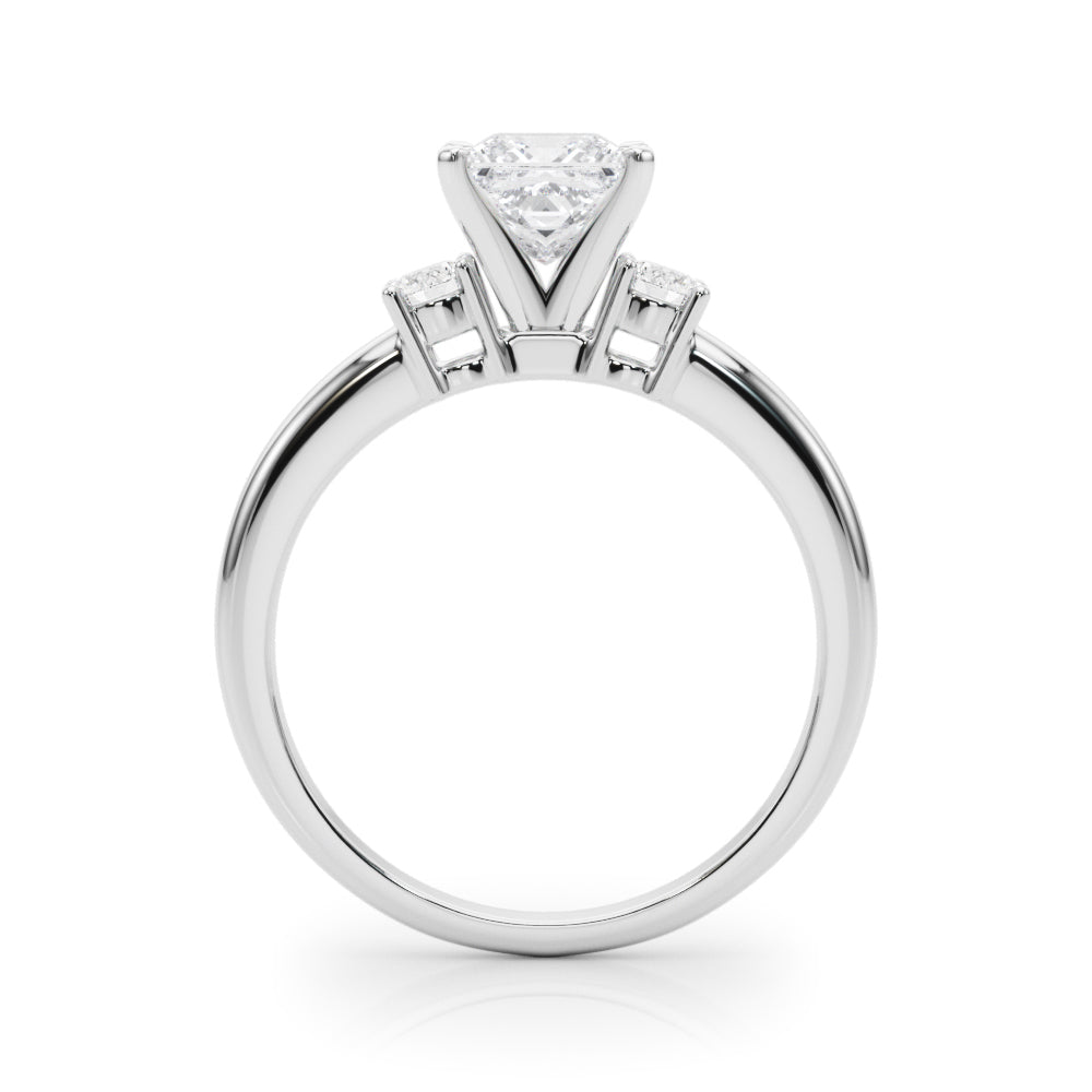 Silver Three-Stone Princess Cut Diamond Solitaire with Prong Setting and Classic Band 1