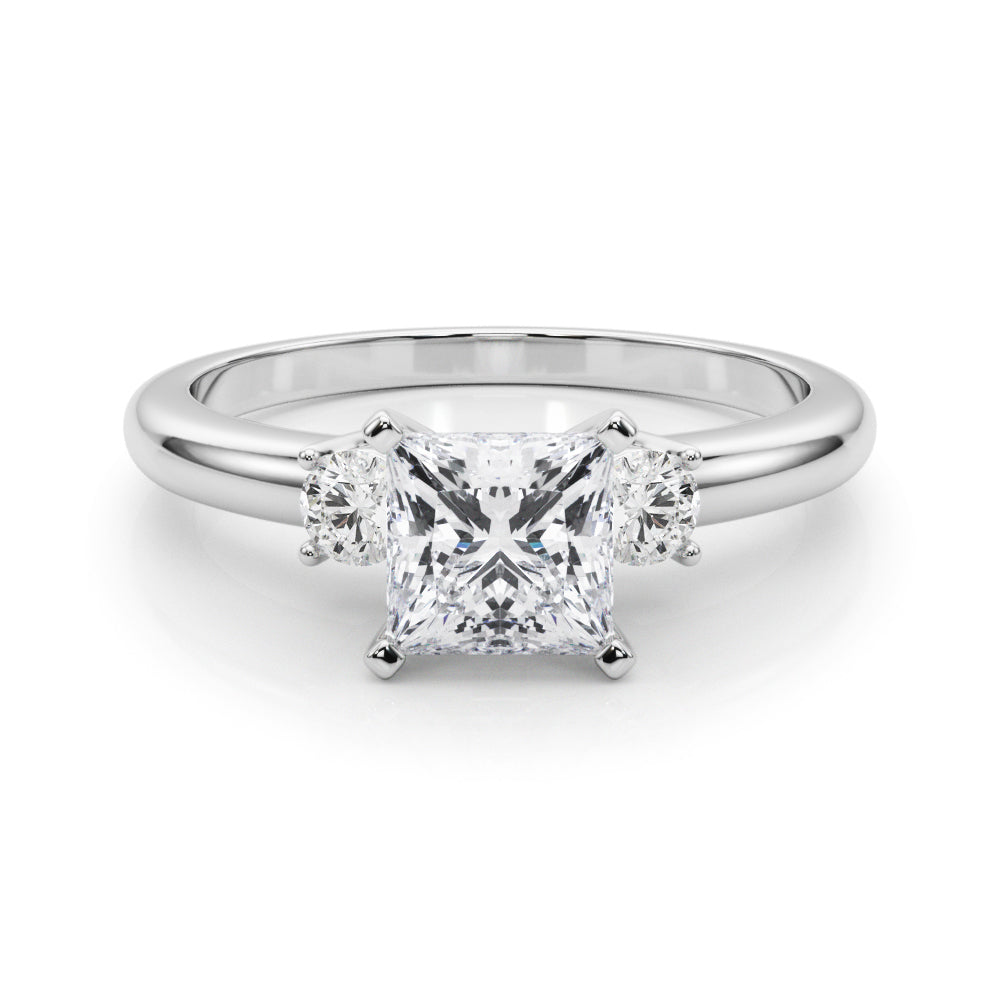Silver Three-Stone Princess Cut Diamond Solitaire with Prong Setting and Classic Band