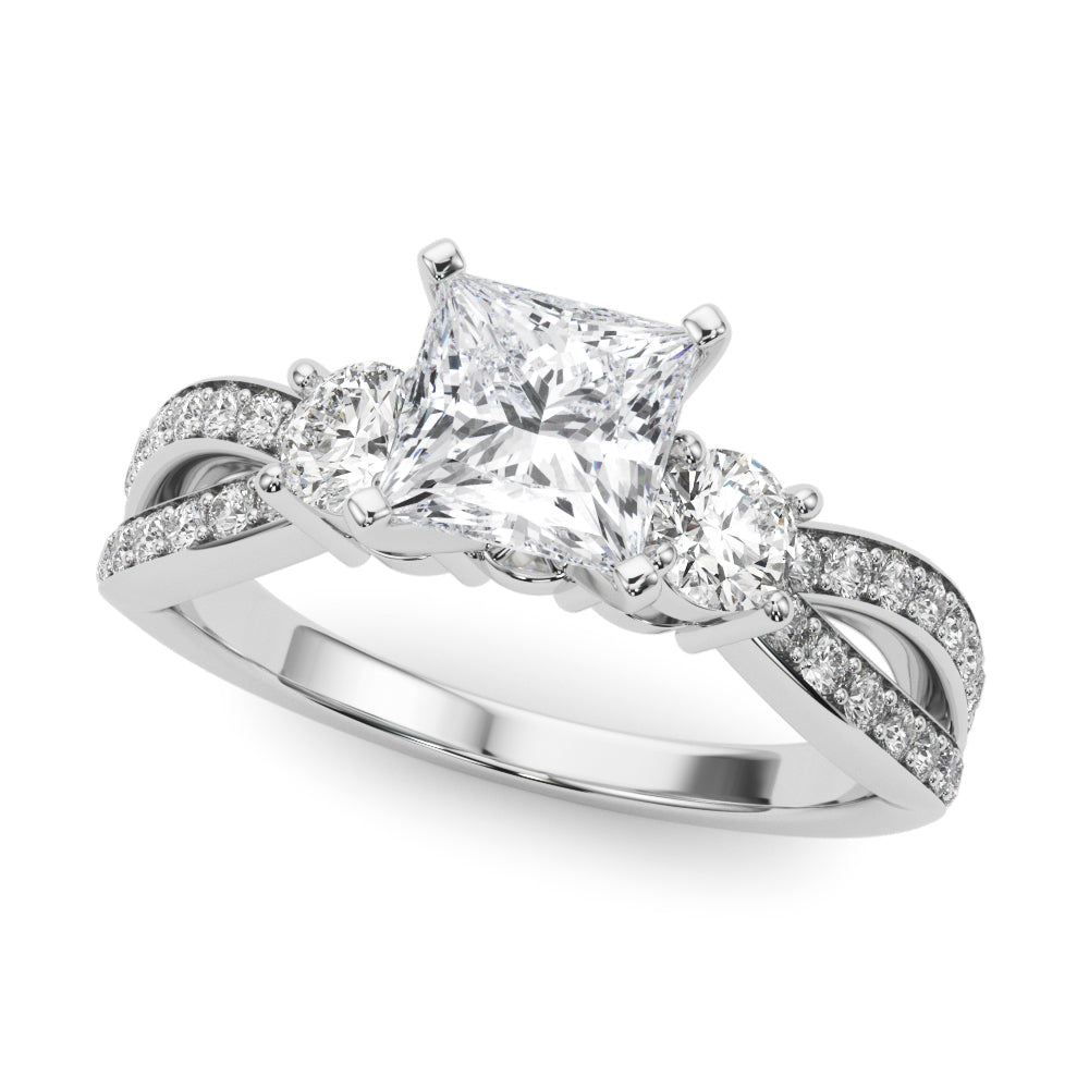 Silver Three-Stone Princess Cut Diamond Twist Band with Prong Setting 2