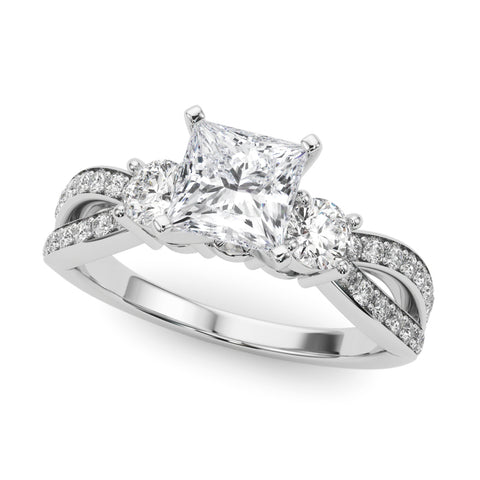 Silver Three-Stone Princess Cut Diamond Twist Band with Prong Setting 2