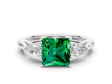 Silver Three-Stone Princess Cut Emerald Ring with Pear  Side Stones in Four-Prong Setting_54