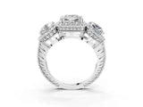 Silver Three-Stone Princess Cut Halo Diamond Milgrain Band with Four-Prong Setting_10