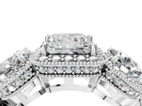 Silver Three-Stone Princess Cut Halo Diamond Milgrain Band with Four-Prong Setting_11