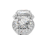 Silver Three-Stone Princess Cut Halo Diamond Milgrain Band with Four-Prong Setting_12