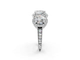 Silver Three-Stone Princess Cut Halo Diamond Milgrain Band with Four-Prong Setting_9