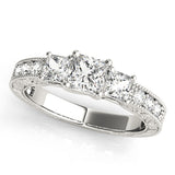 Silver Three-Stone Princess Cut Milgrain Pavé Engagement Ring 1